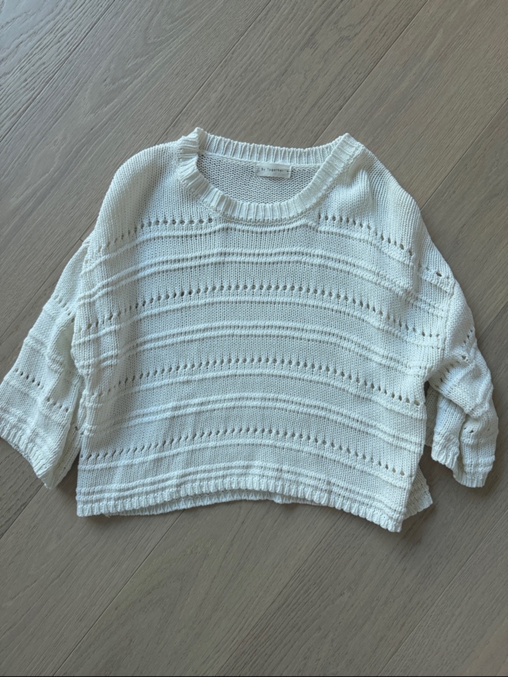By Together White Open-Weave Crewneck Sweater